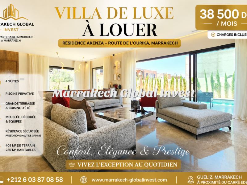 Villa 4 suites avec piscine à louer – Résidence Akenza, Route de l'Ourika, Marrakech
